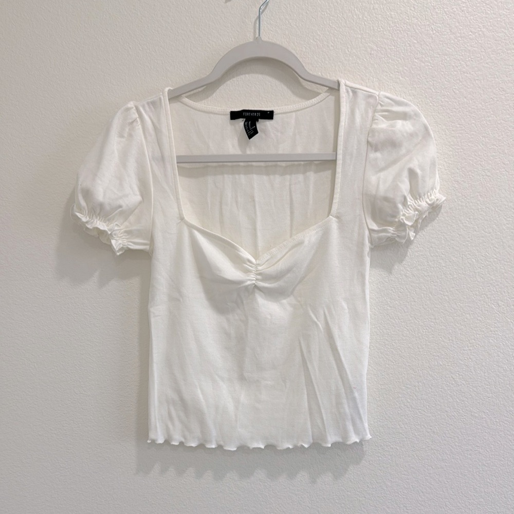 Forever 21 White Puff Sleeve Top